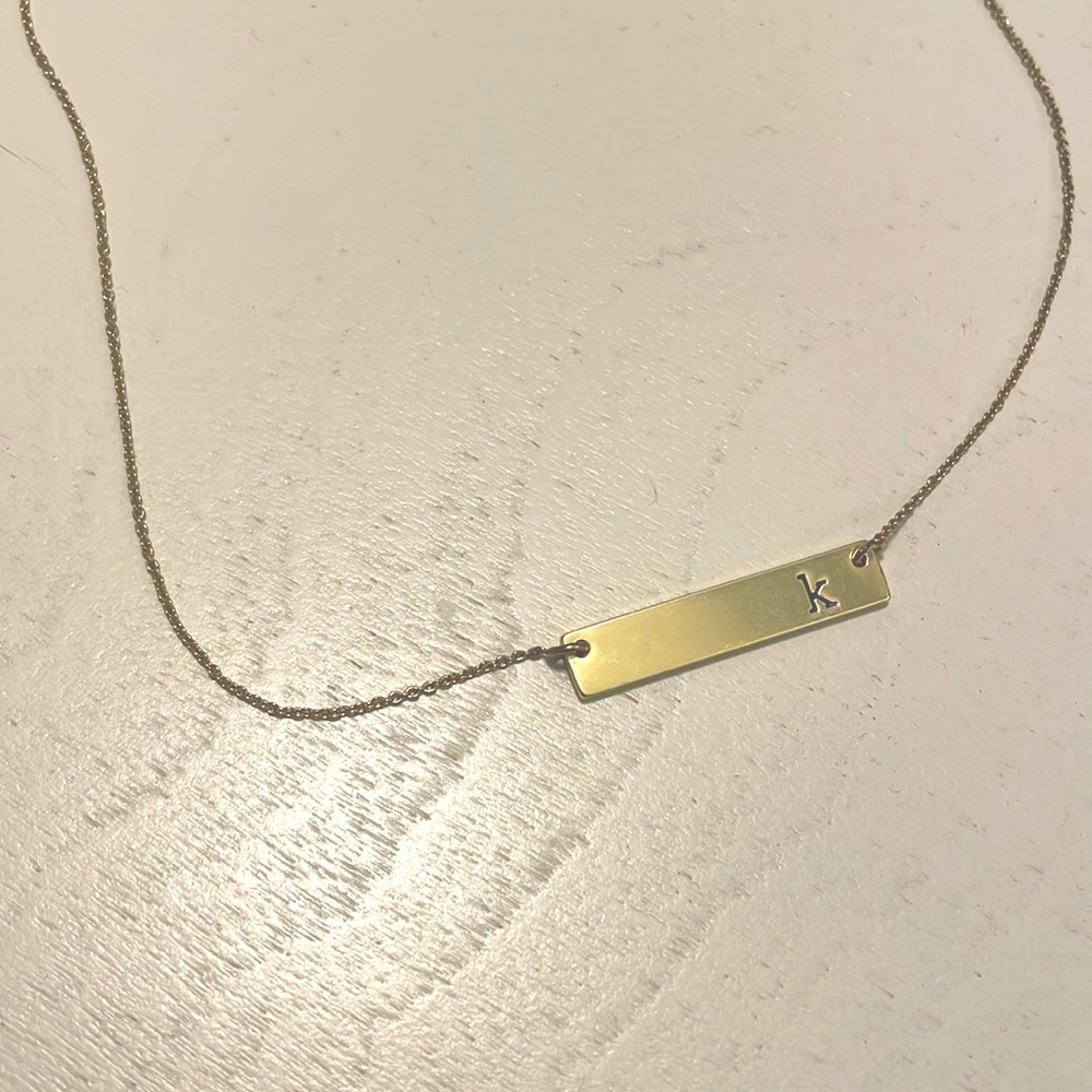 Gold Tone Initial Letter “K” Minimal Bar Necklace